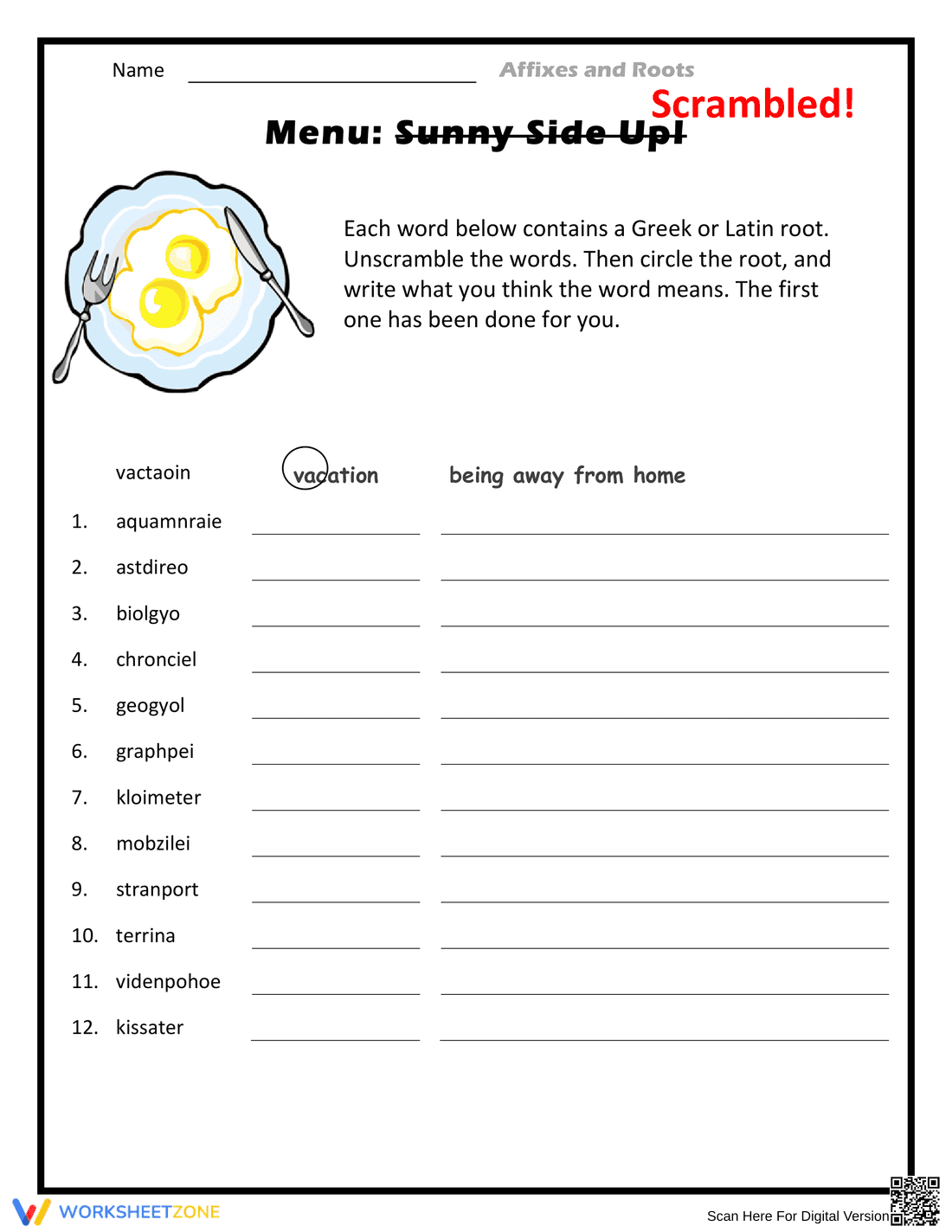 Grade 4 Greek and Latin Roots — Printable No-Prep Worksheet - Page 1