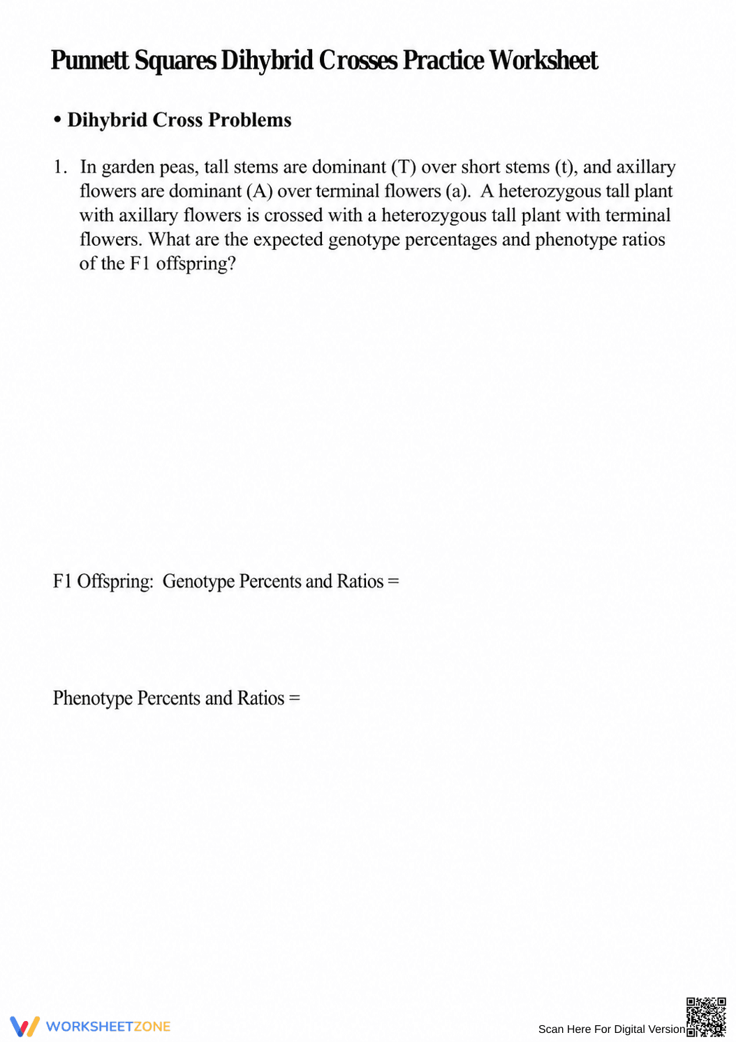 Essential Dihybrid Crosses Worksheet | Grade 9-12 Biology - Page 1