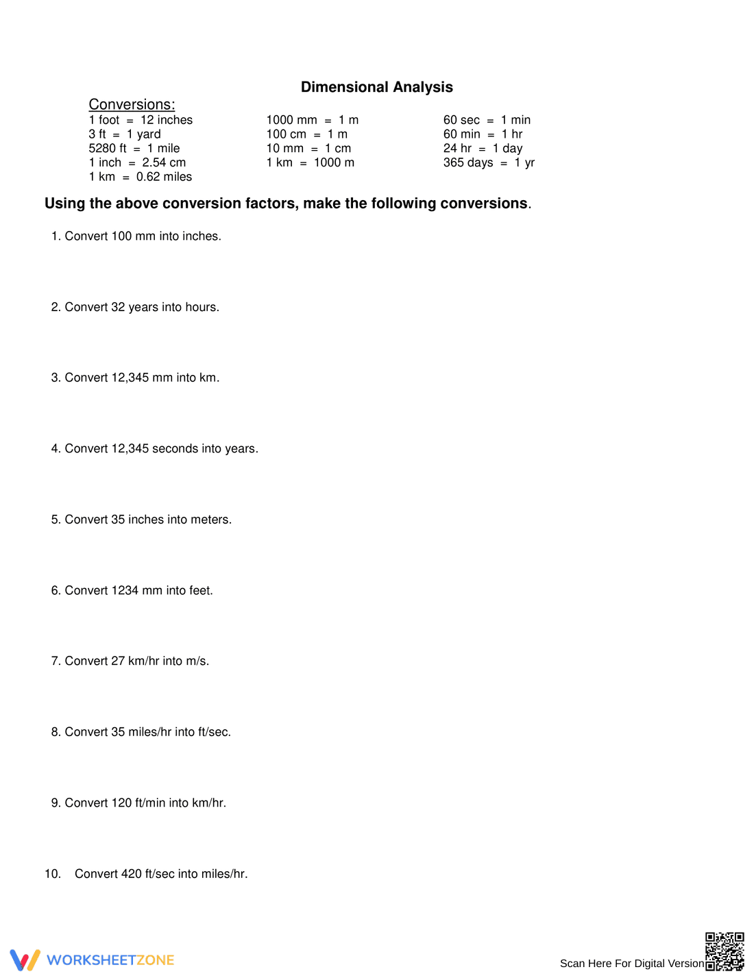 Worksheet: Mastering Dimensional Analysis Techniques - Page 1