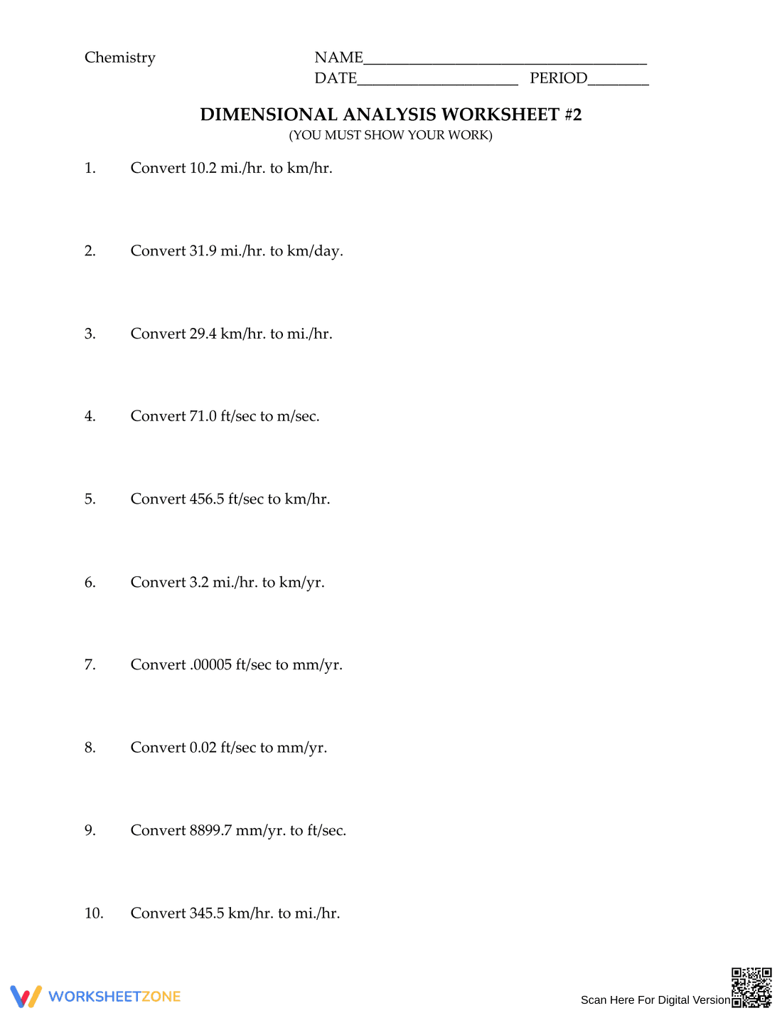 Practice Dimensional Analysis with This Worksheet - Page 1