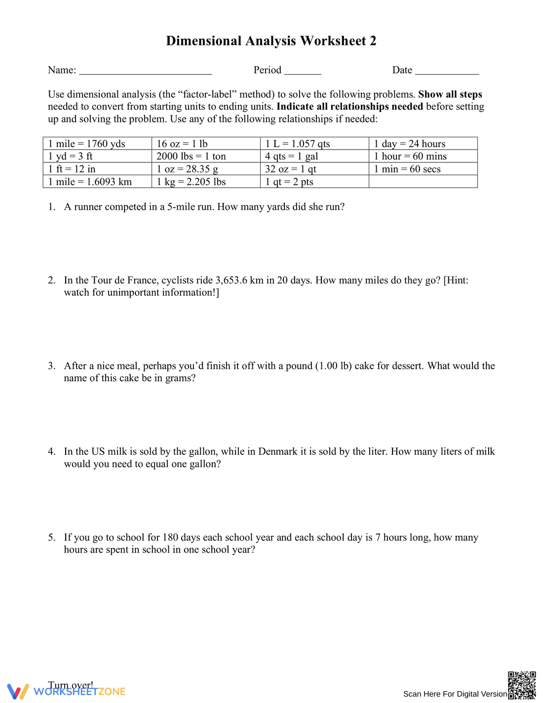 Science: Dimensional Analysis Practice Worksheet - Page 1
