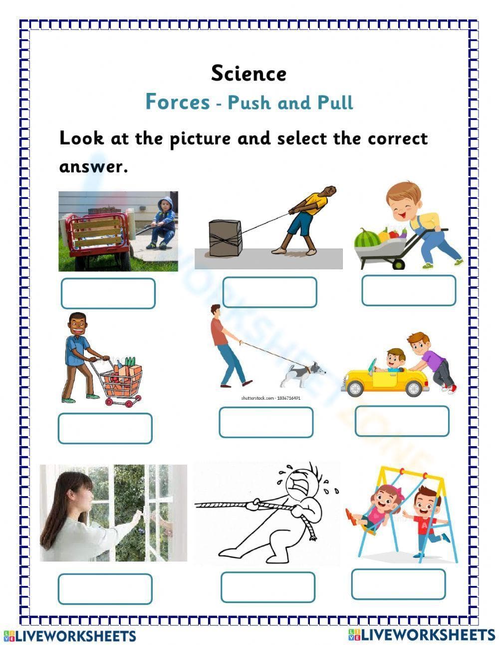 Science: Identify Push or Pull Worksheet Activity - Page 1