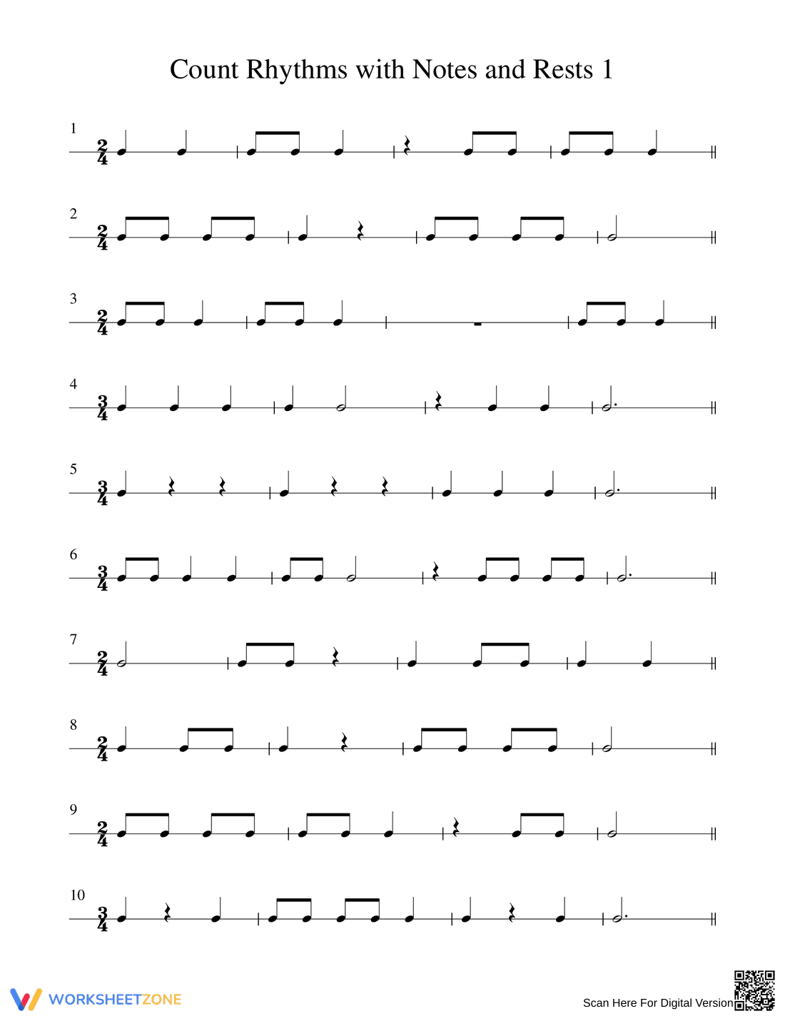 Counting Rhythms with Notes and Rests - Page 1