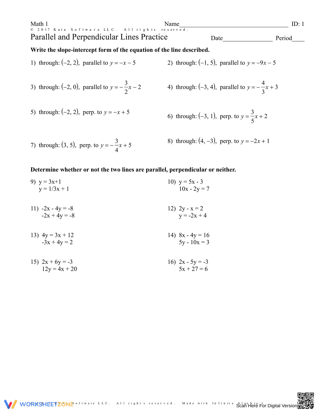 Practice with Parallel and Perpendicular Lines - Page 1