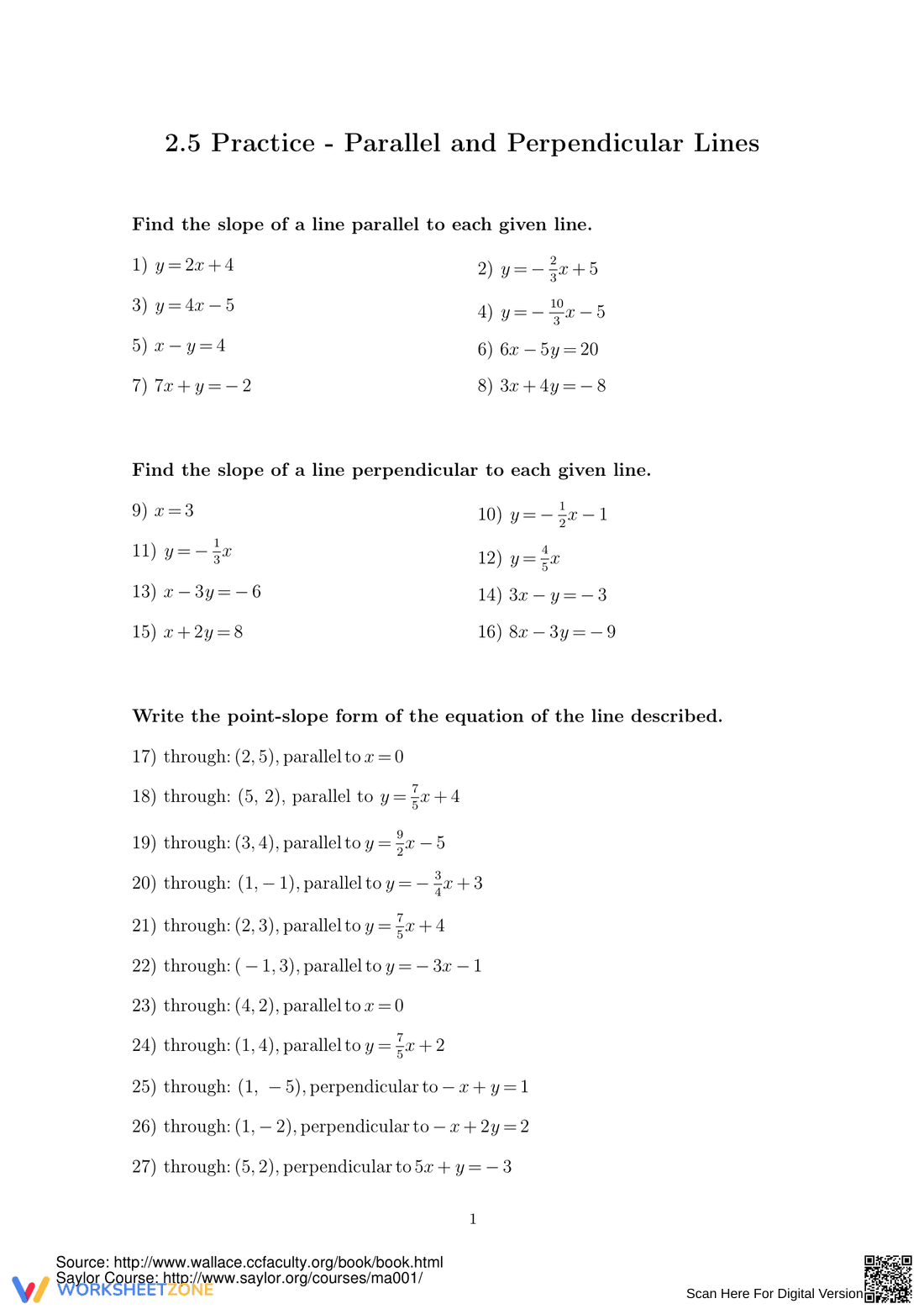 Practice Parallel and Perpendicular Lines - Page 1