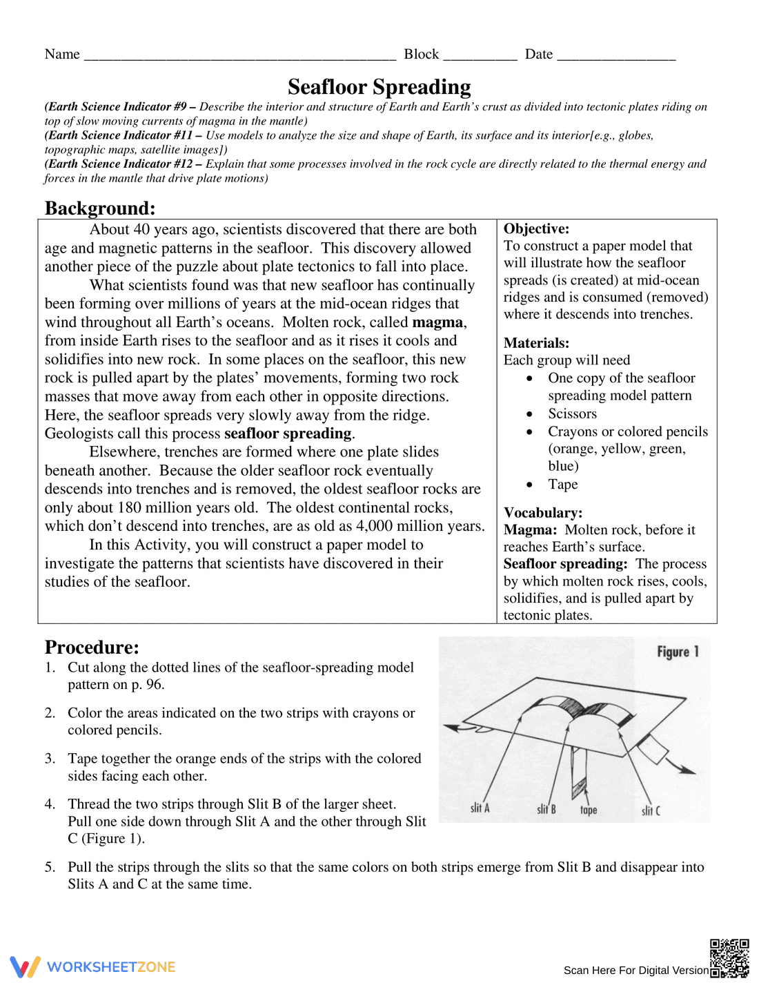 Seafloor Spreading Worksheet - Science - Page 1