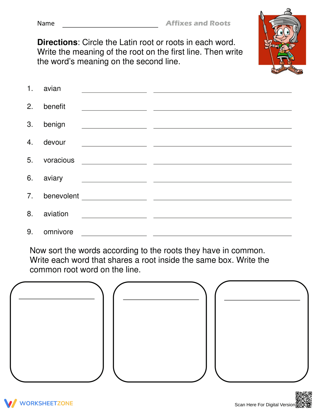 Learn Latin Affixes and Roots Worksheet - Page 1