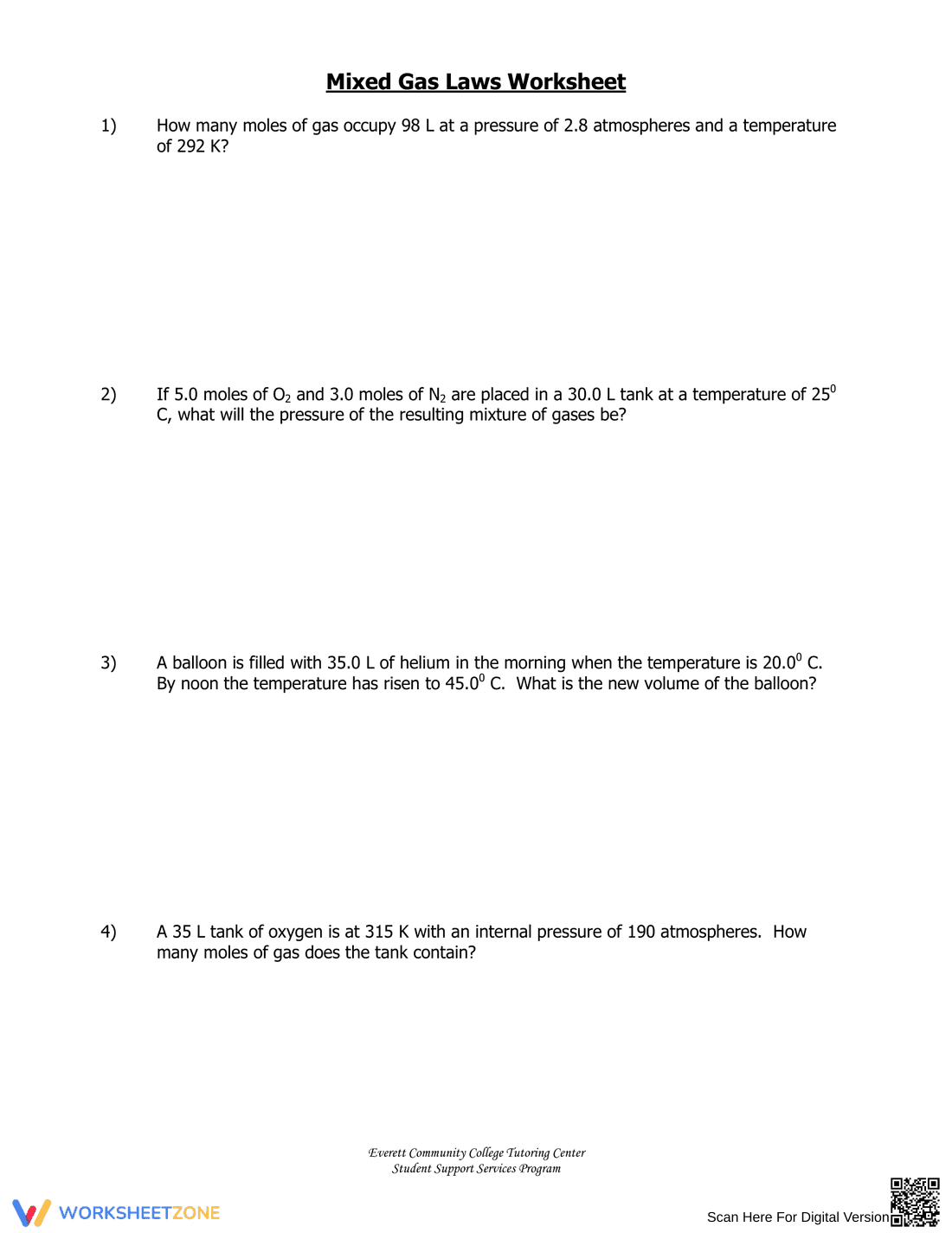 Mixed Gas Laws Worksheet - Page 1