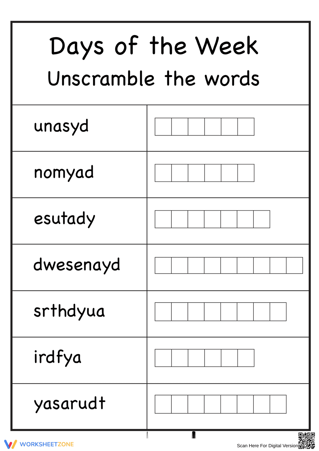 Days of the Week Worksheet - Page 1