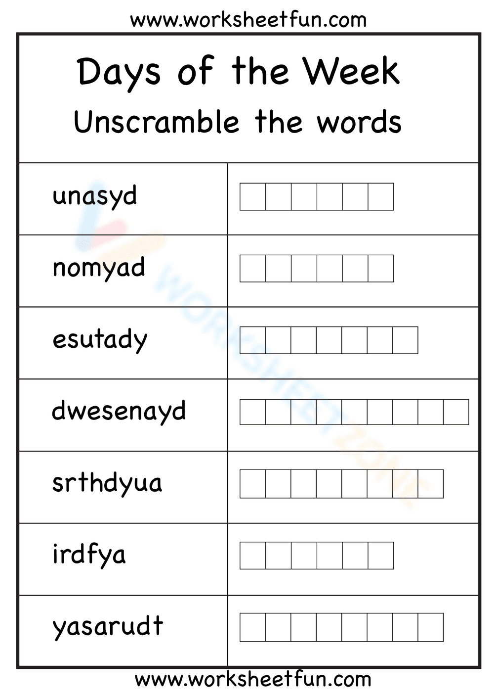 Days of the Week Worksheet - Page 1