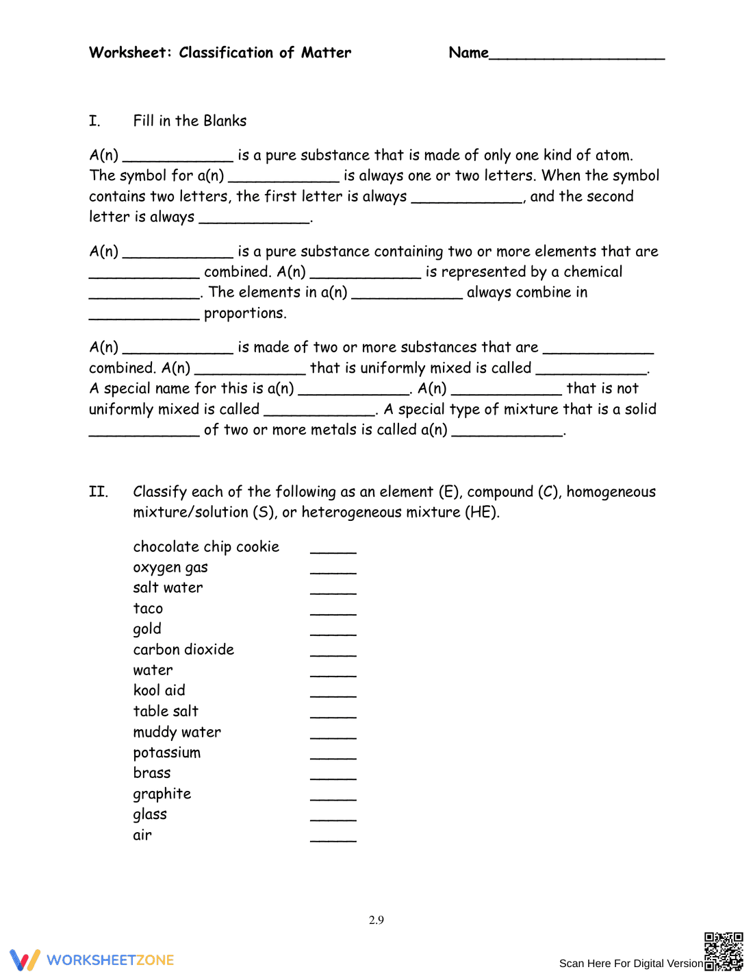 Matter Classification Practice - Page 1