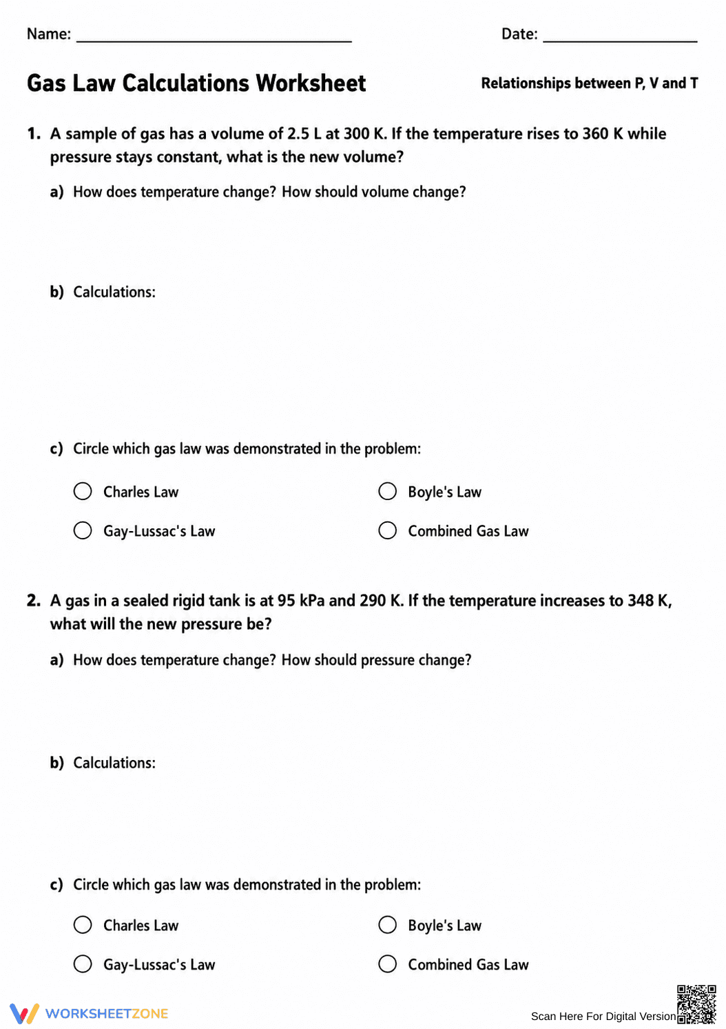 Gas Law Calculations Worksheet | Essential Chemistry - Page 1