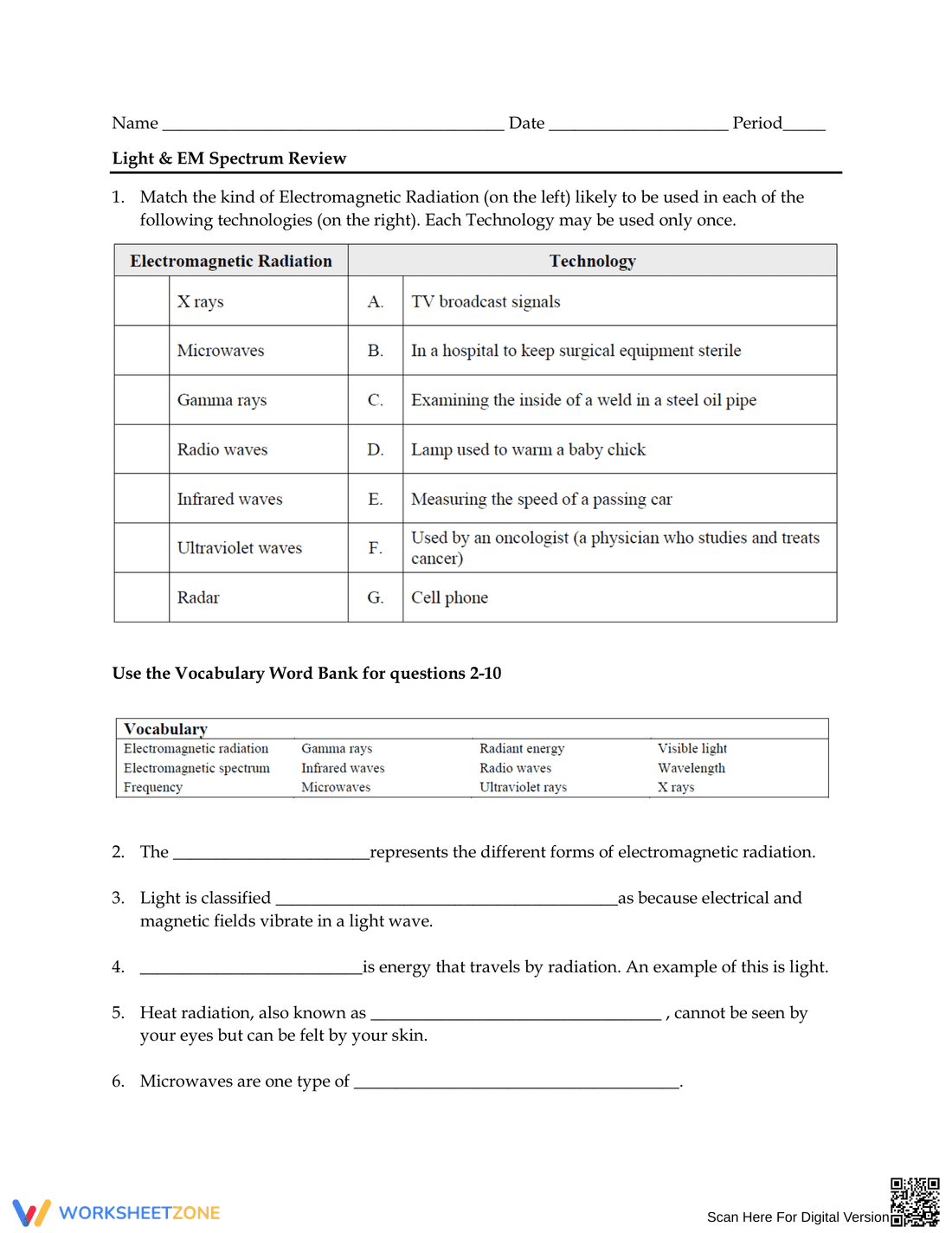 Light EM Spectrum Review - Page 1