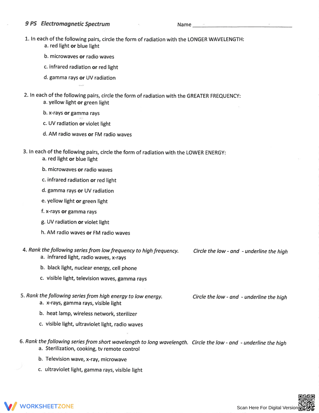 Updated EM Spectrum Worksheet - Page 1