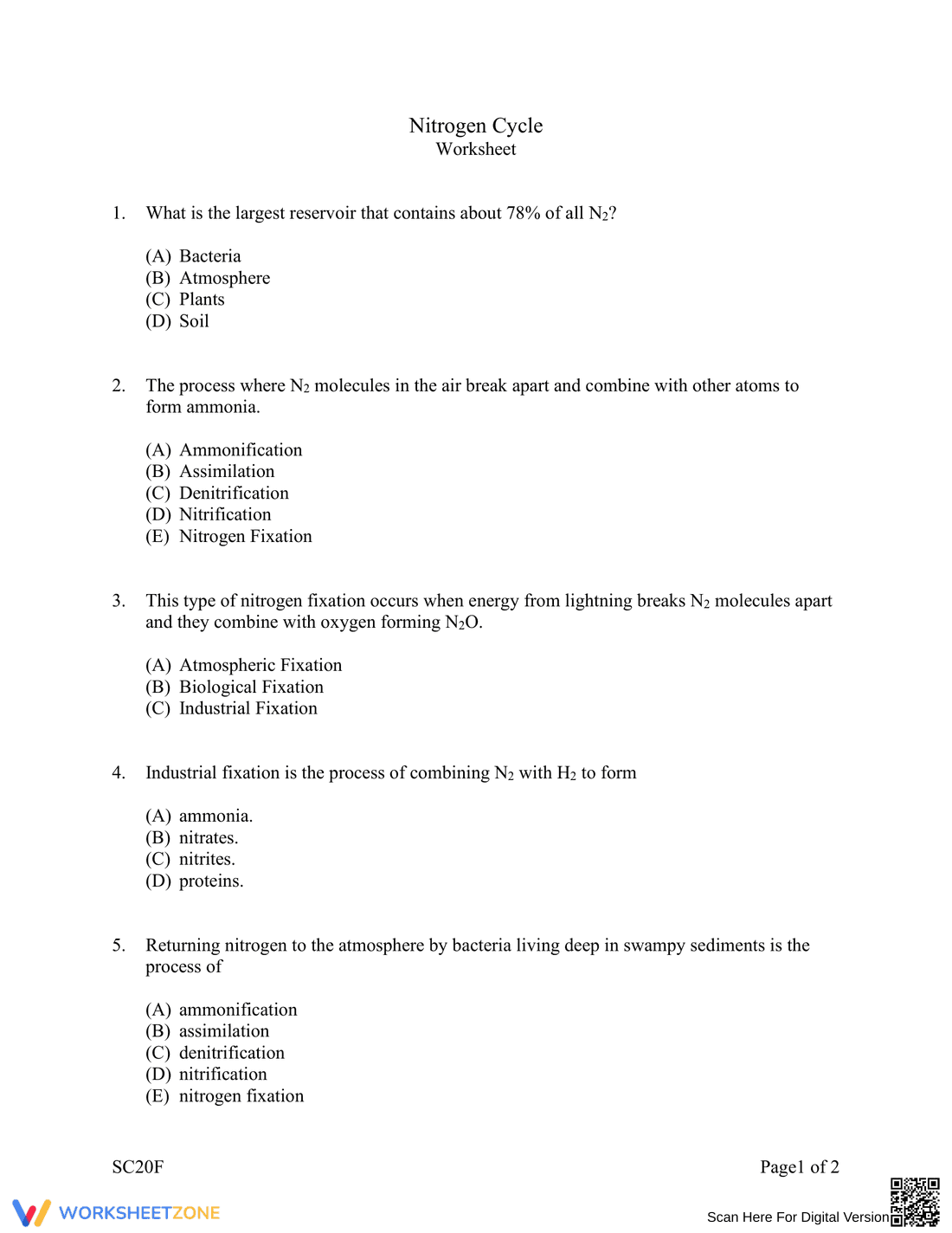 Nitrogen Cycle Worksheet 3 - Page 1