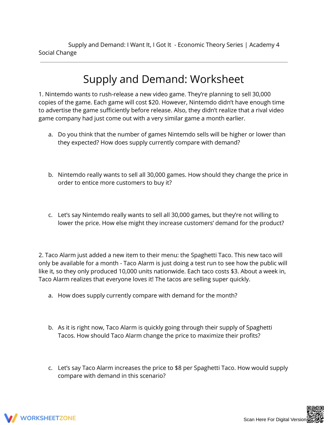Supply and Demand Worksheet - Page 1