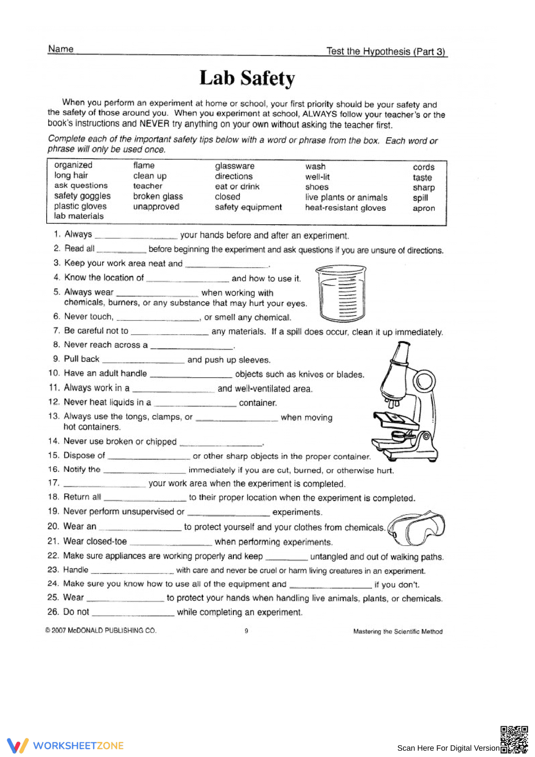 Identifying Lab Safety Hazards Worksheet - Page 1