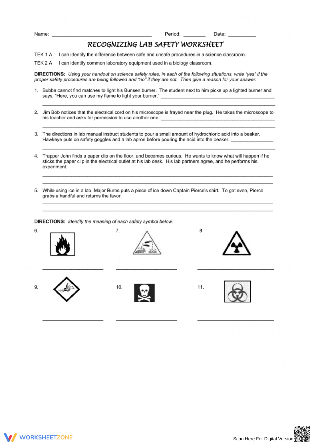 Recognizing Lab Safety Measures Worksheet - Page 1
