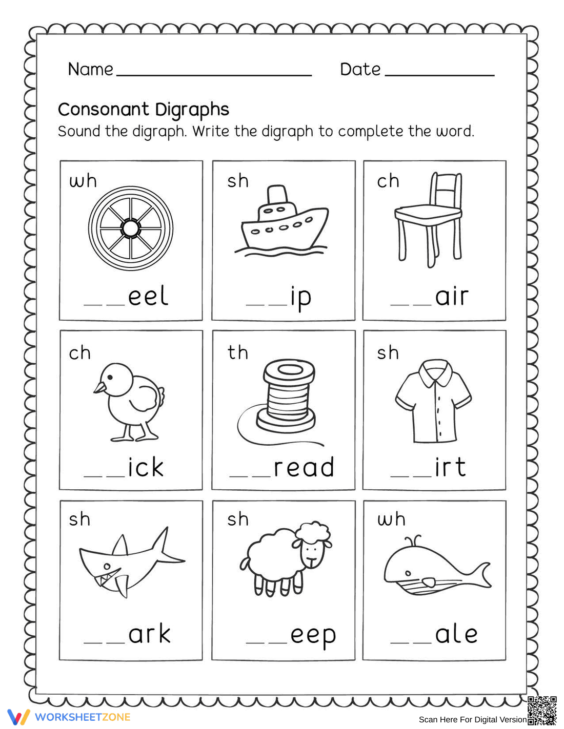 Phonics Practice: Consonant Digraph Worksheet - Page 1