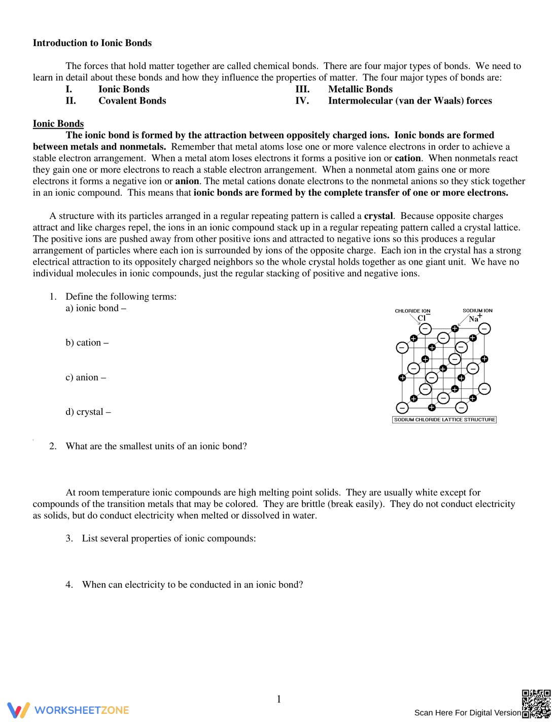 Mastering Ionic Bonds: Practice Worksheet - Page 1