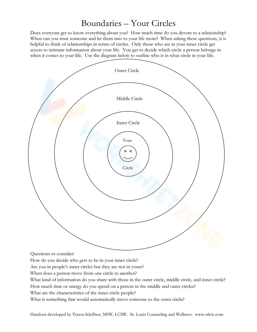 Personal Boundaries Worksheet: Your Circles - Page 1
