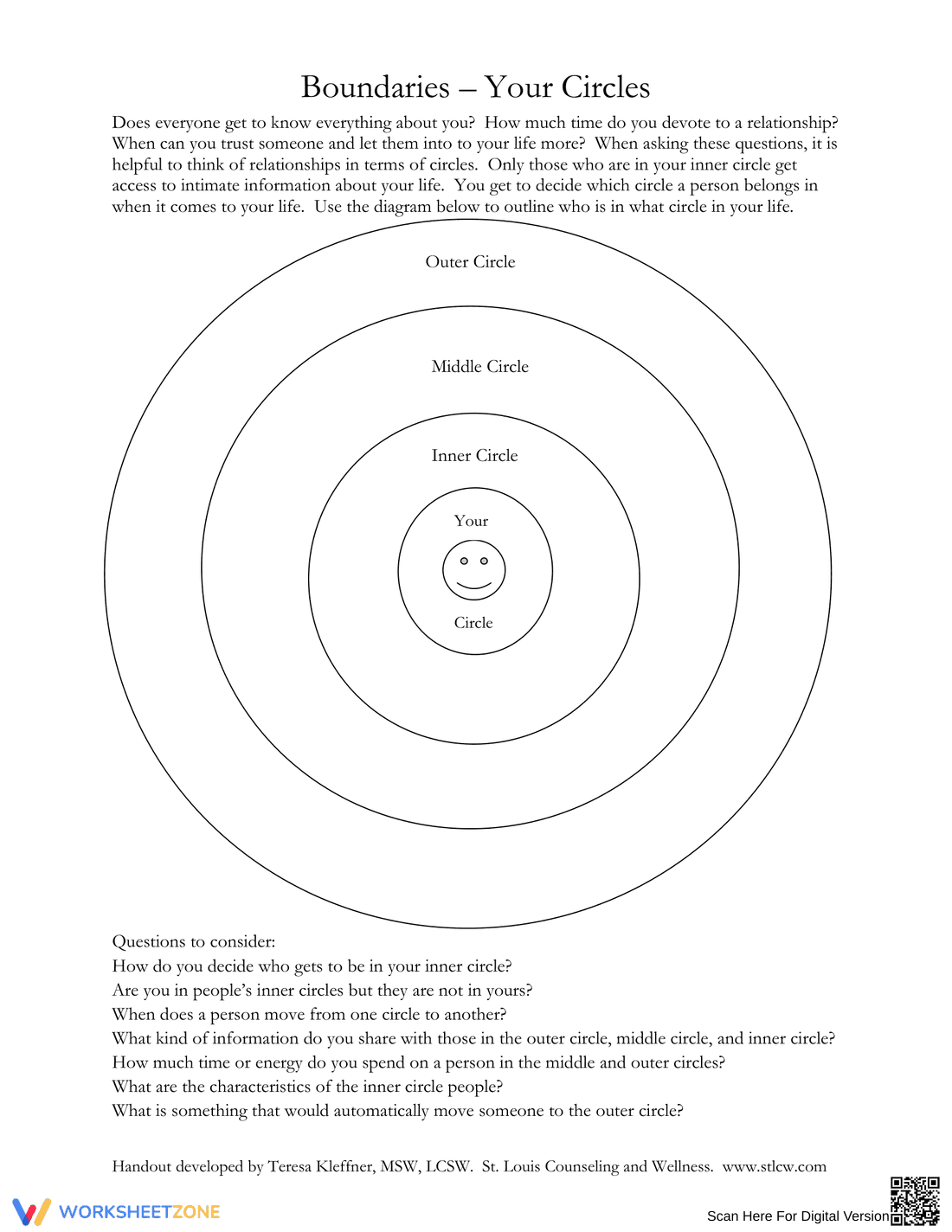 Personal Boundaries Worksheet: Your Circles - Page 1