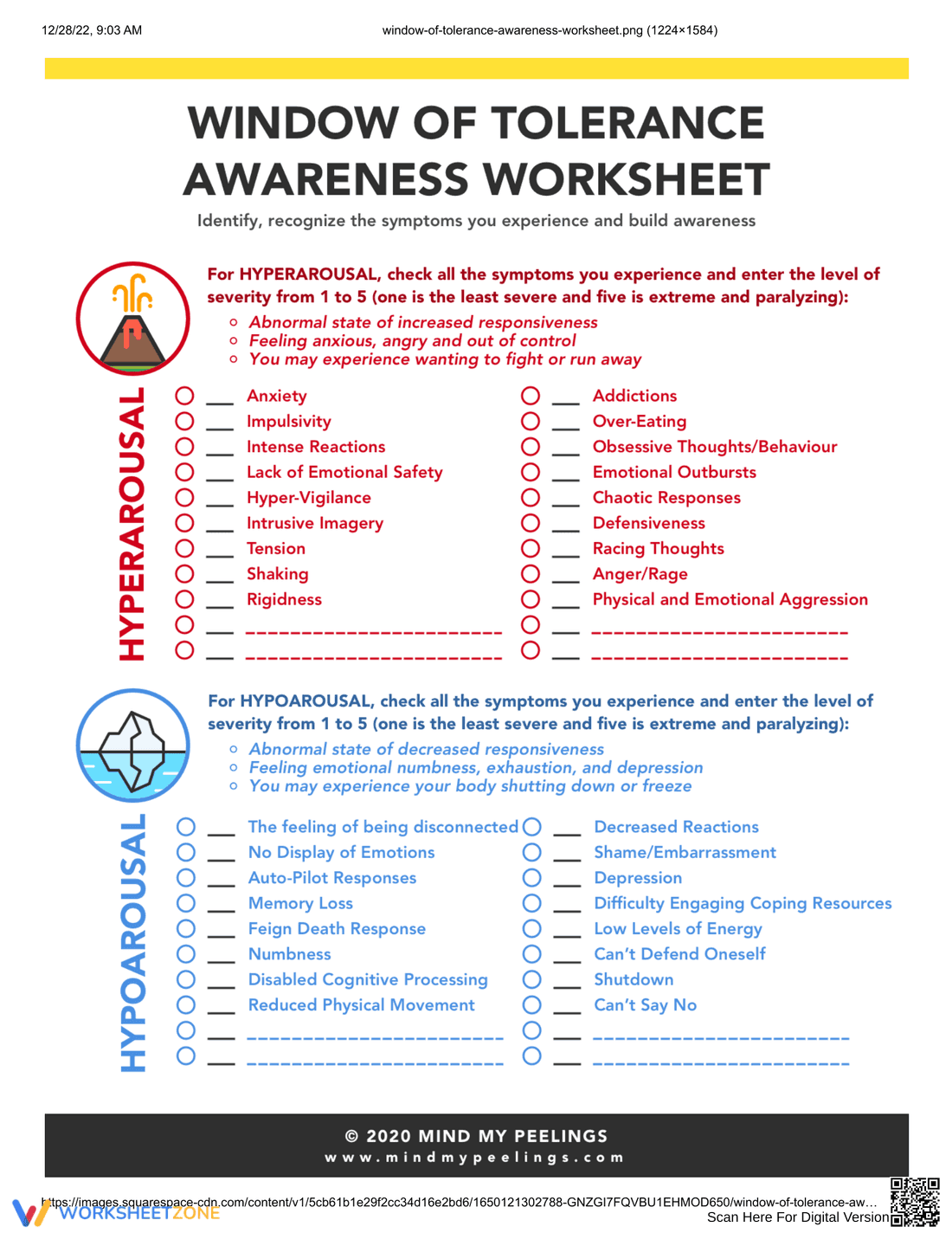 Understanding Your Window of Tolerance Worksheet - Page 1