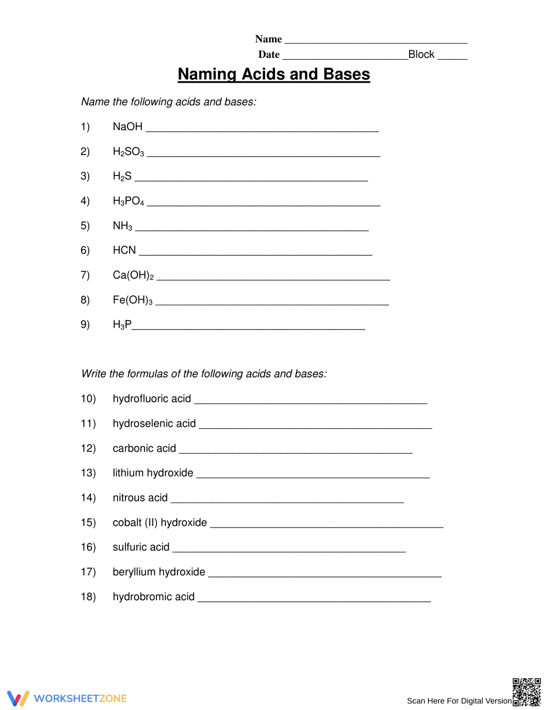Naming Acids and Bases - Page 1
