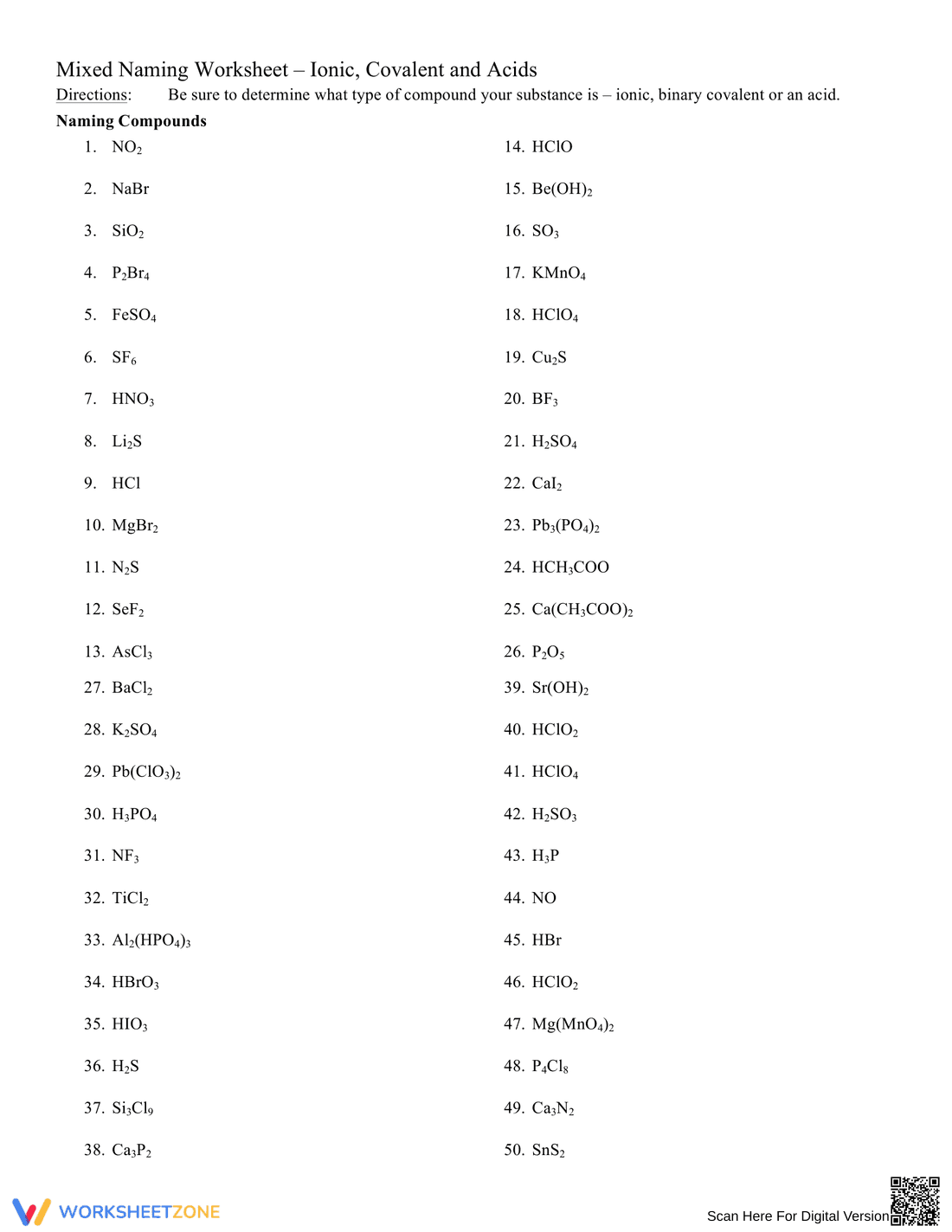 Practice Naming Acids - Page 1