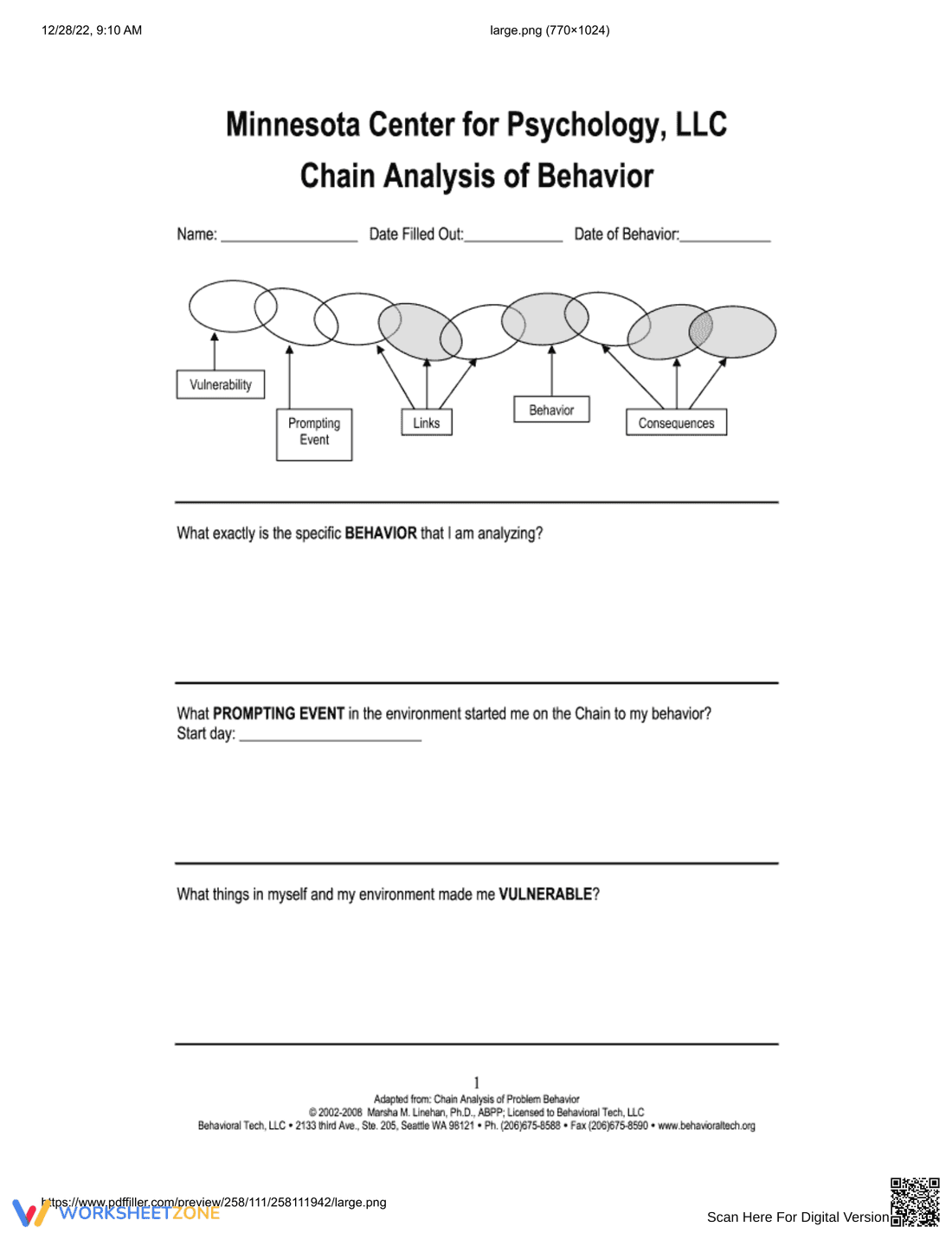 DBT Analysis Worksheet - Page 1