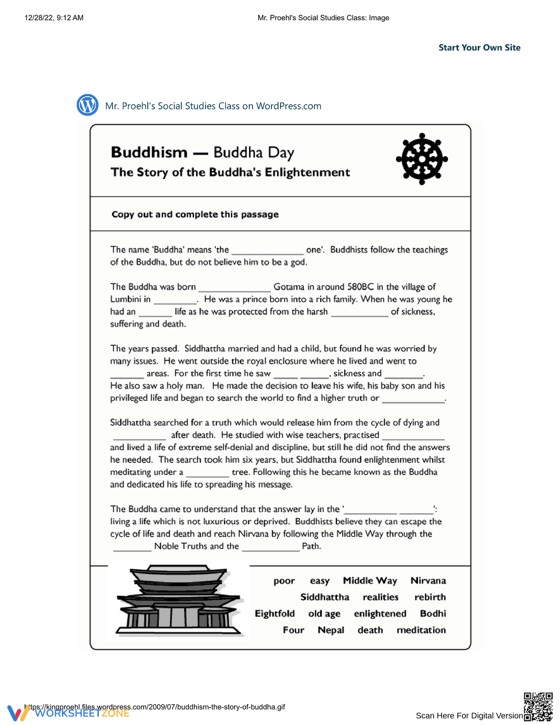 Buddha Day Worksheet - Page 1