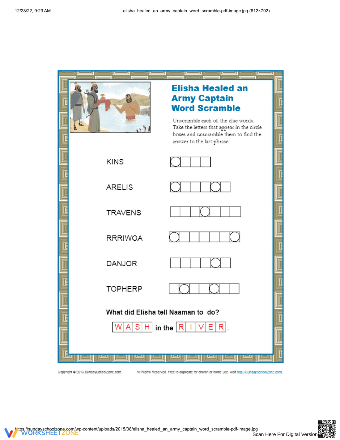 Naaman Word Scramble Worksheet - Page 1