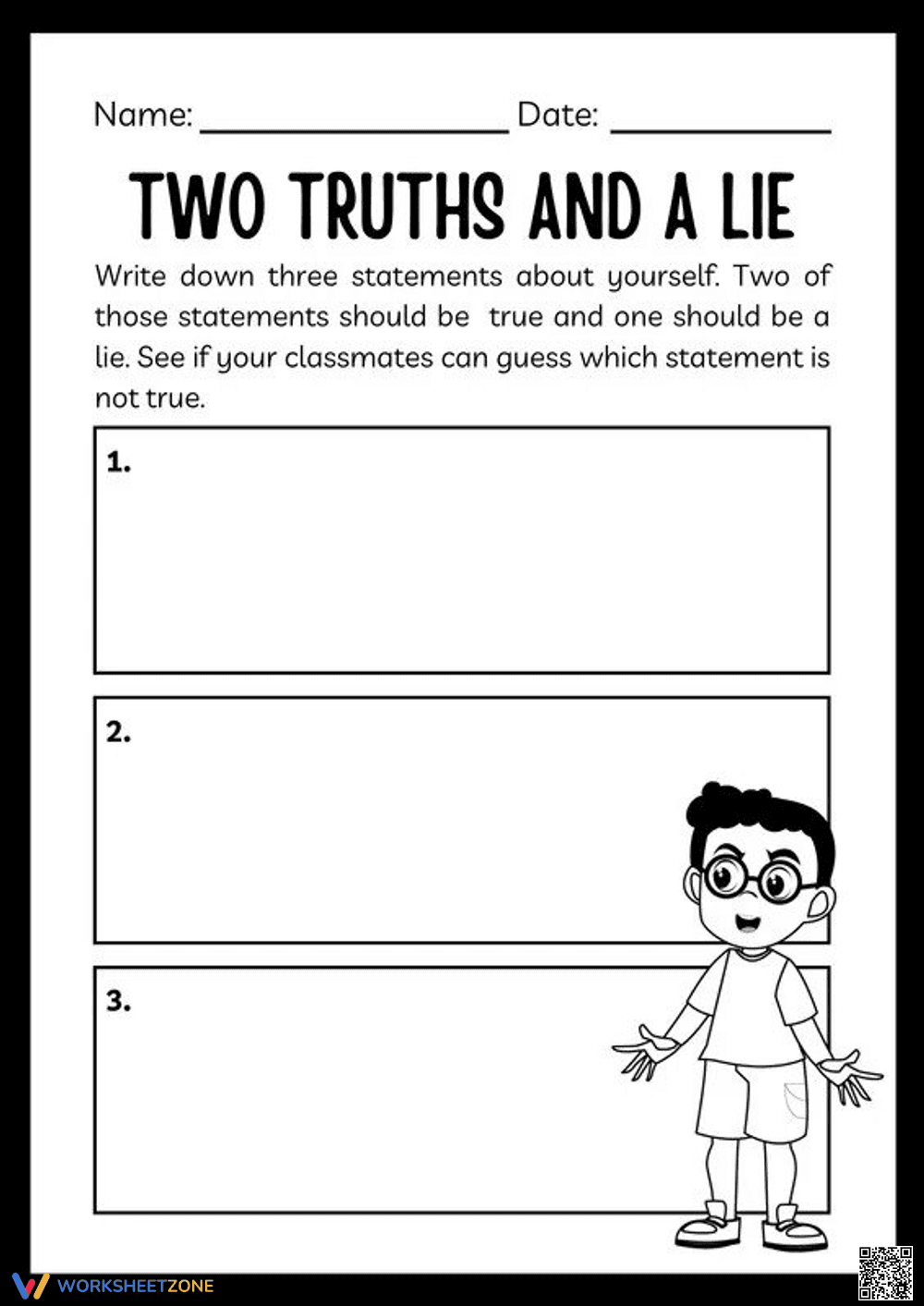 Two Truths and a Lie Game Worksheet - Page 1