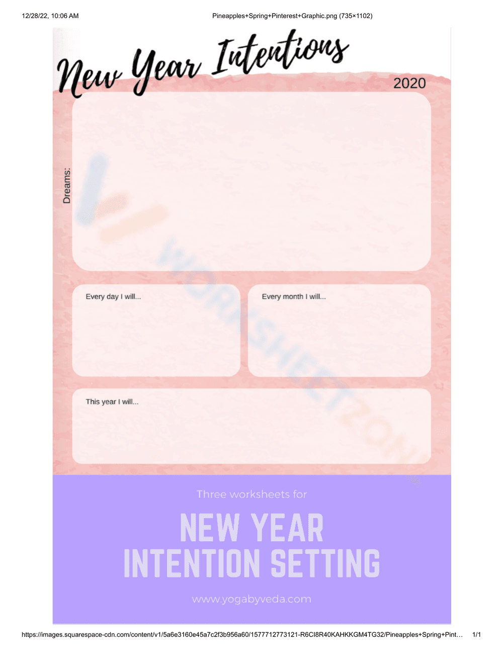 New Year Intention Worksheet - Page 1