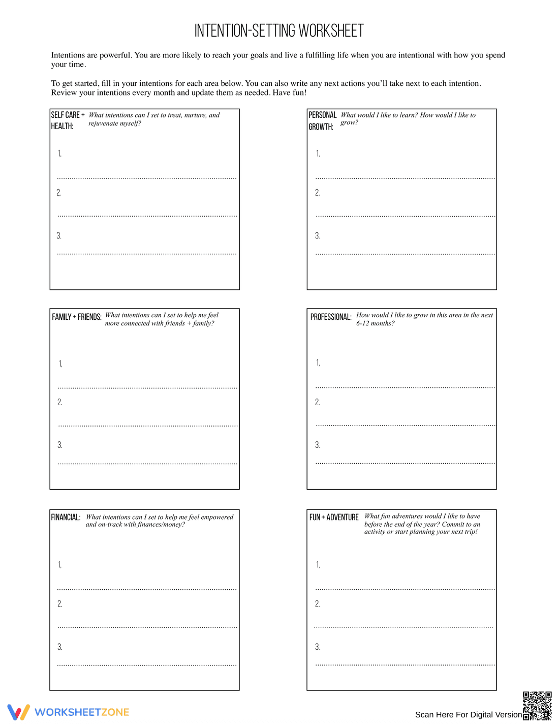 Intention Worksheet For Daily Life - Page 1