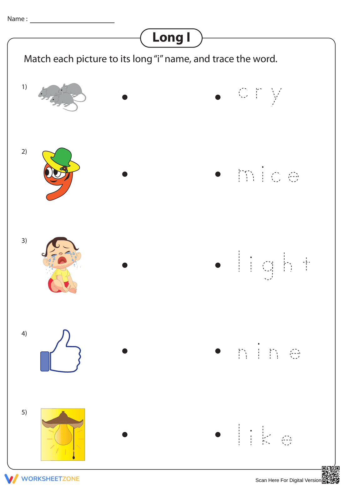 Long I Sound Worksheet: Printable Grade 1 Phonics - Page 1