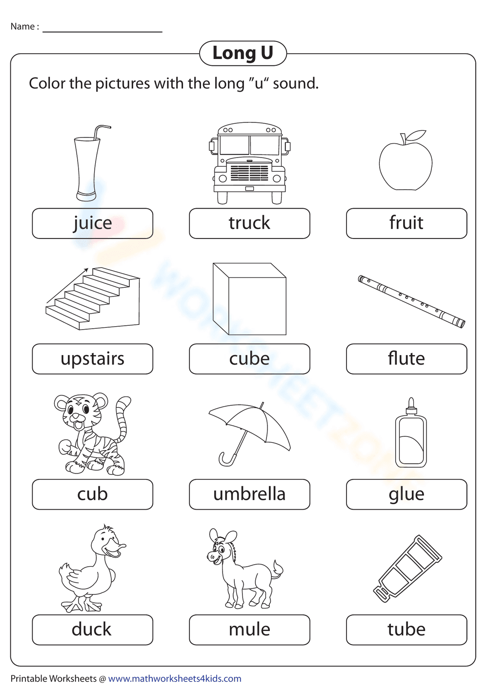 Coloring Long U Words - Page 1