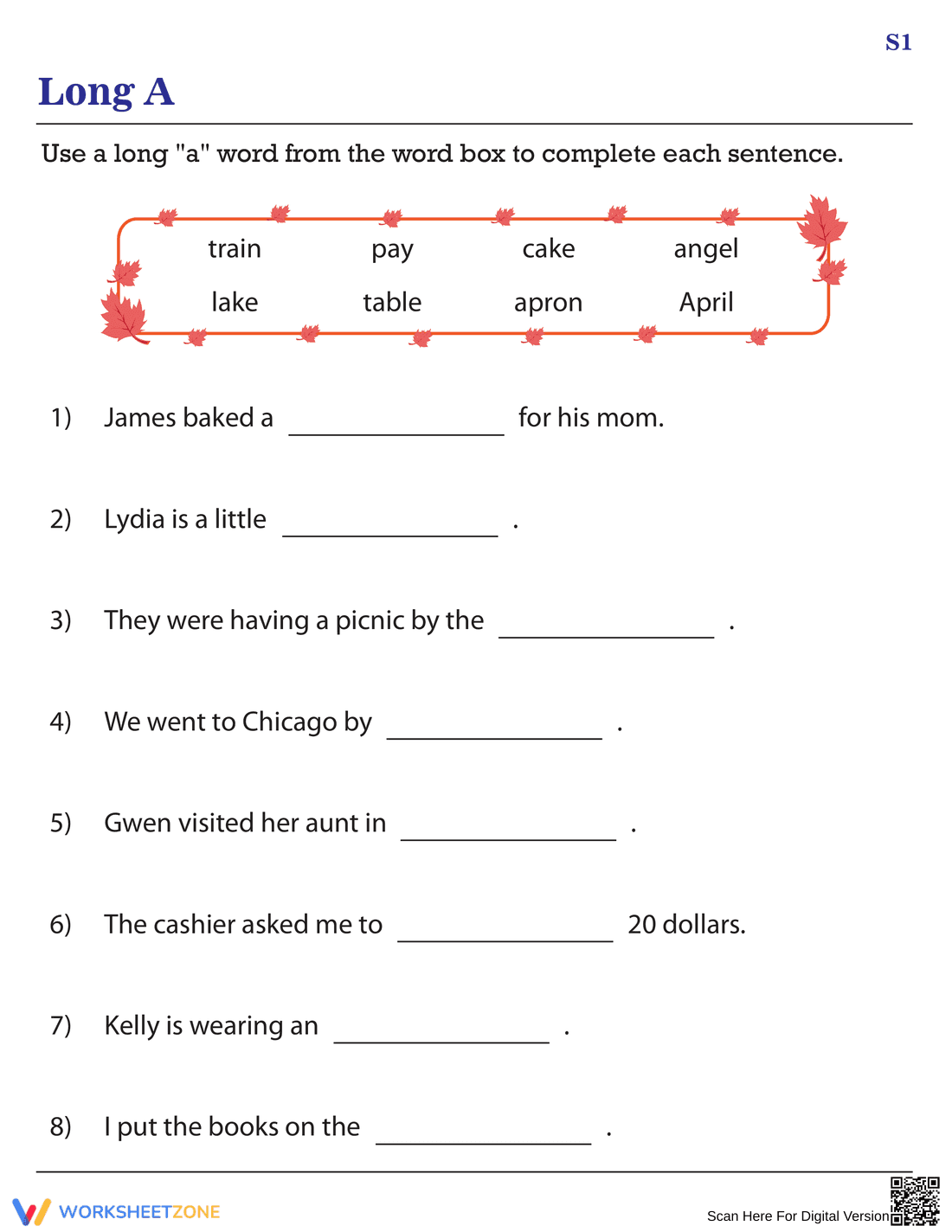 Identifying Long A Words from the Box - Page 1