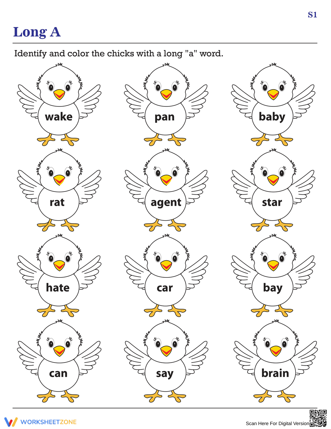 Identifying and Coloring Long A Words - Page 1