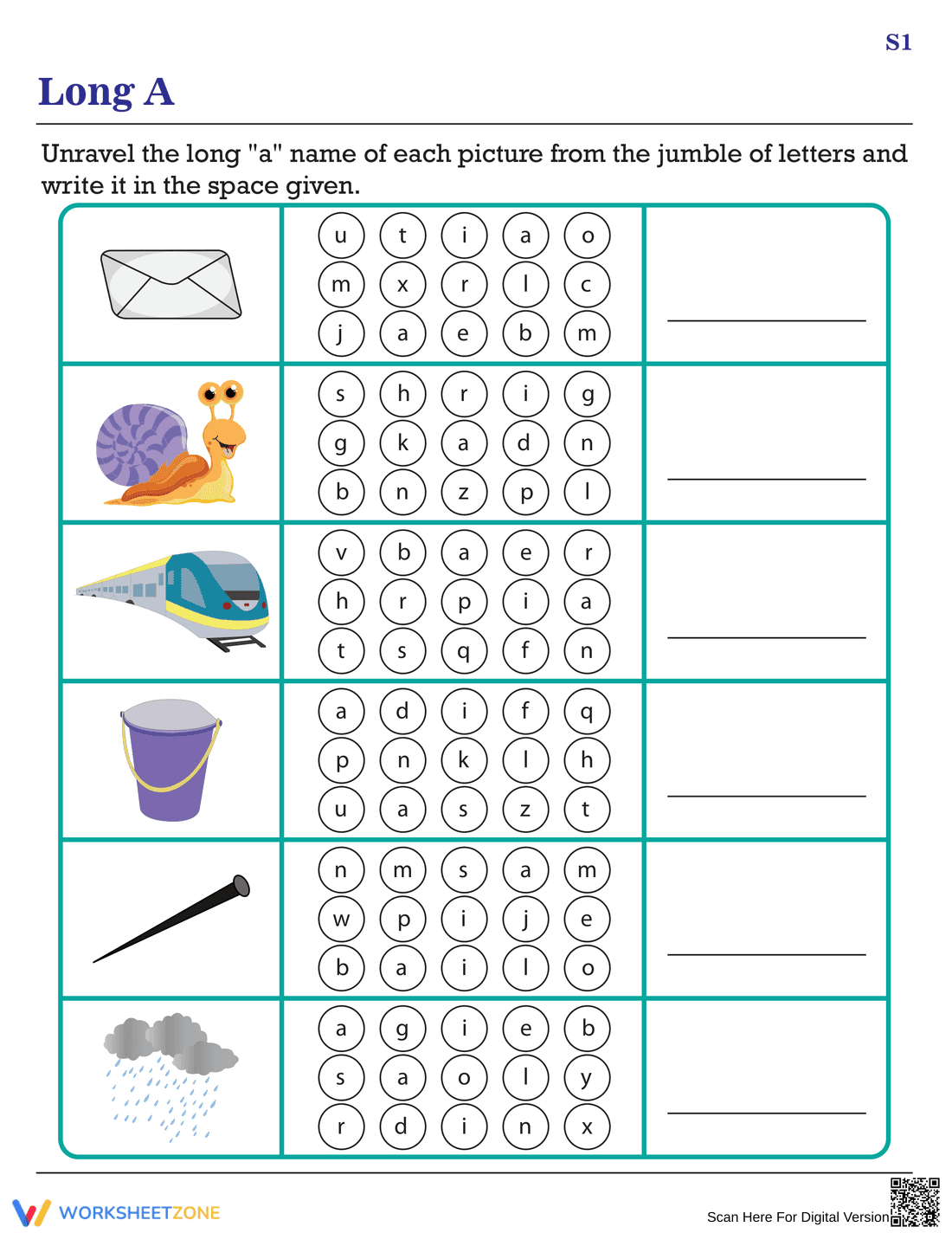 Finding Long A Words from Jumbles - Page 1