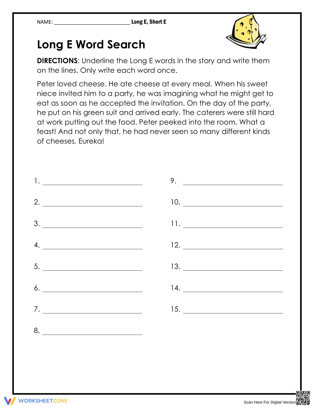 Long E Word Search Puzzle - Page 1