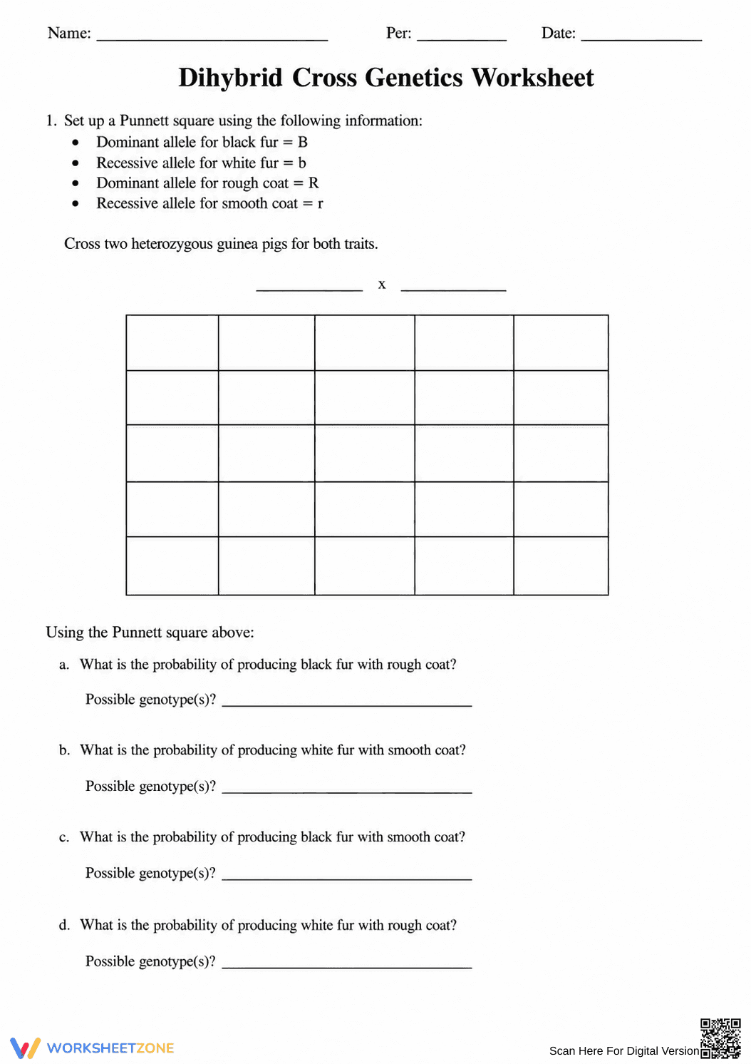 Dihybrid Cross Genetics Worksheet | Essential Biology - Page 1