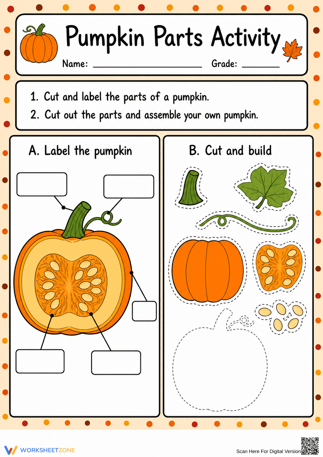 Printable Pumpkin Parts Worksheet (3 Levels) | Grade 4 - Page 1