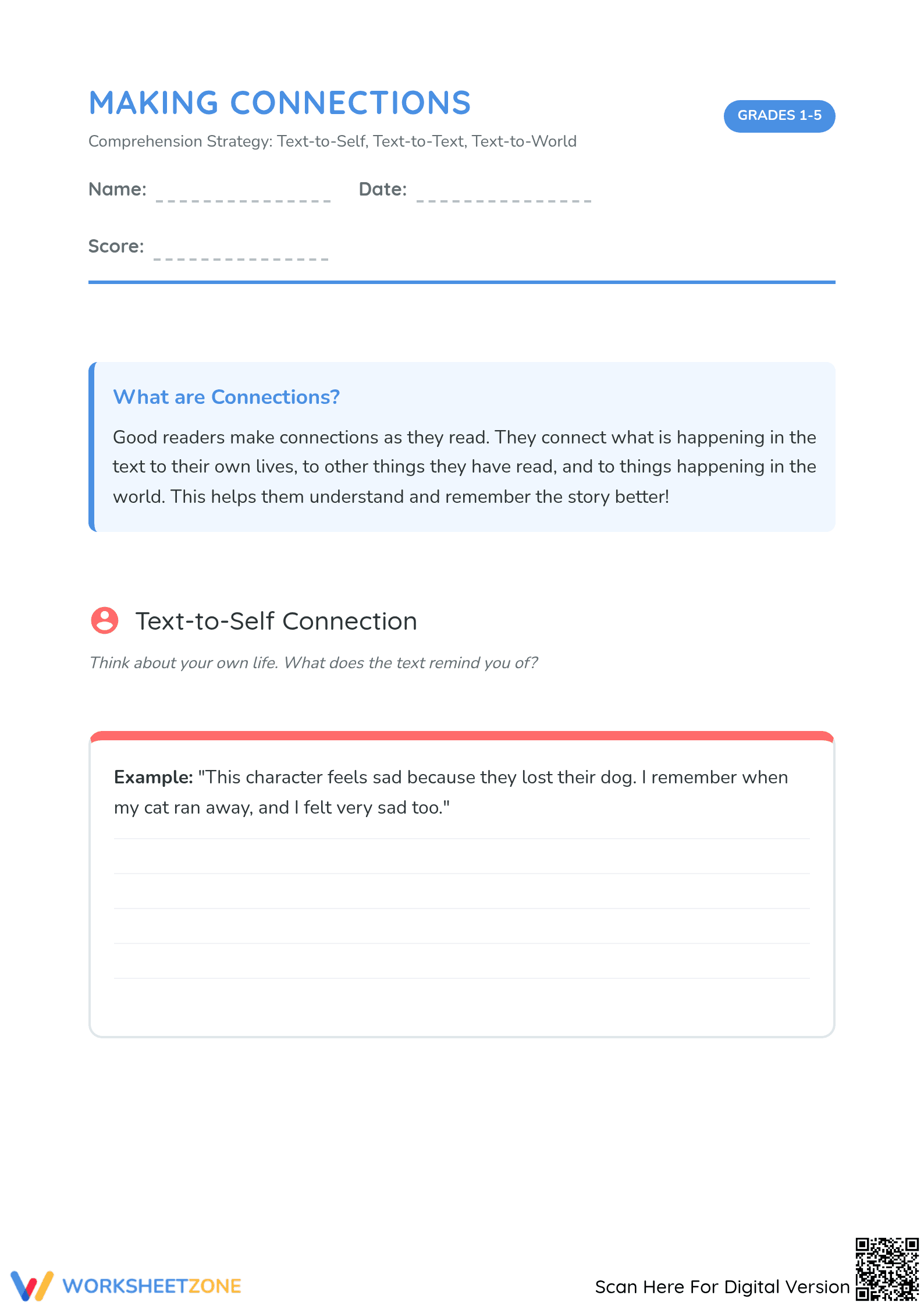 Essential Making Connections Worksheet | Grades 1-5 ELA - Page 1