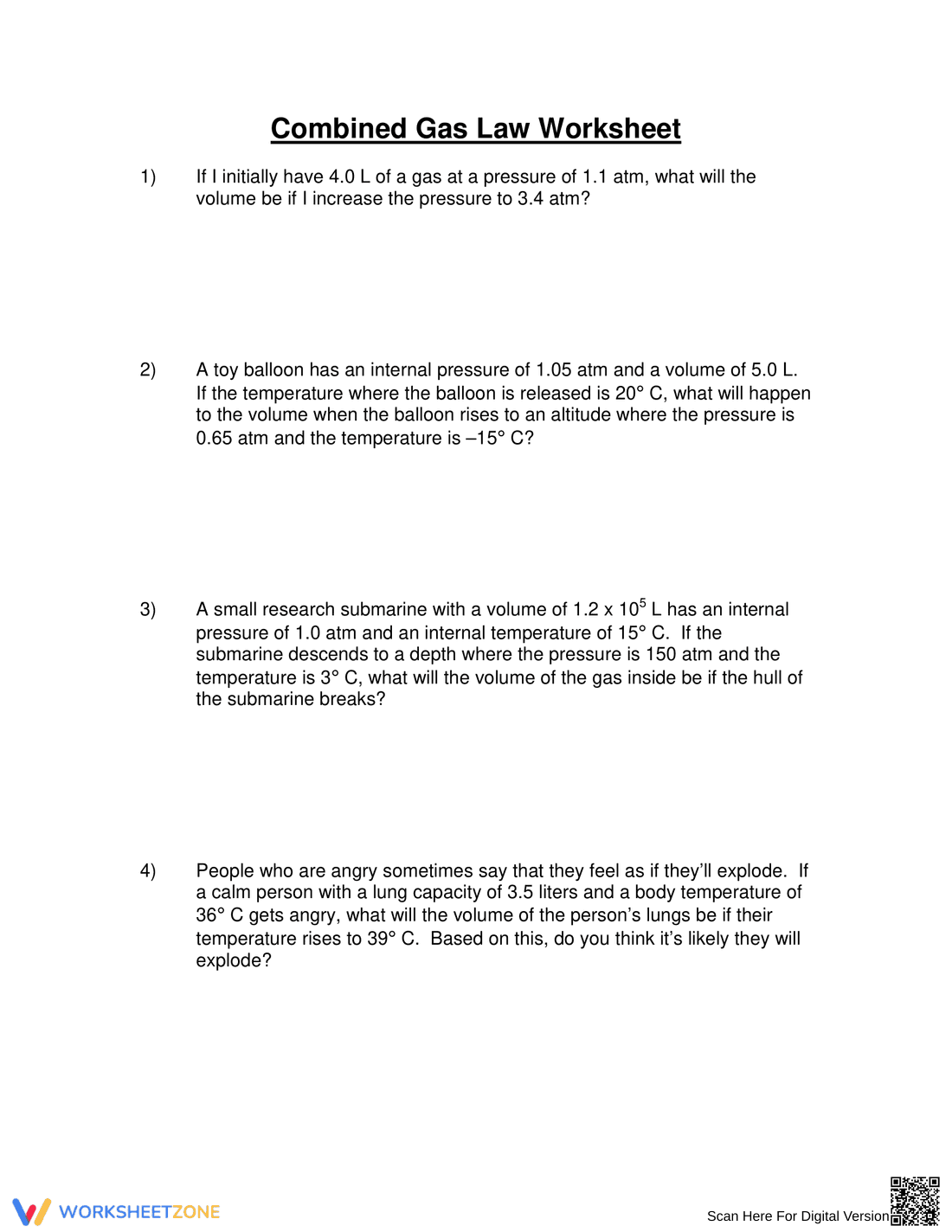 Solve Problems with Combined Gas Law Worksheet - Page 1