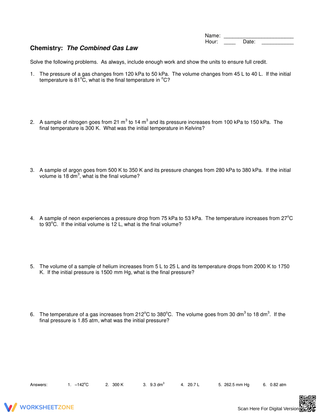 Chemistry: Combined Gas Law Practice - Page 1