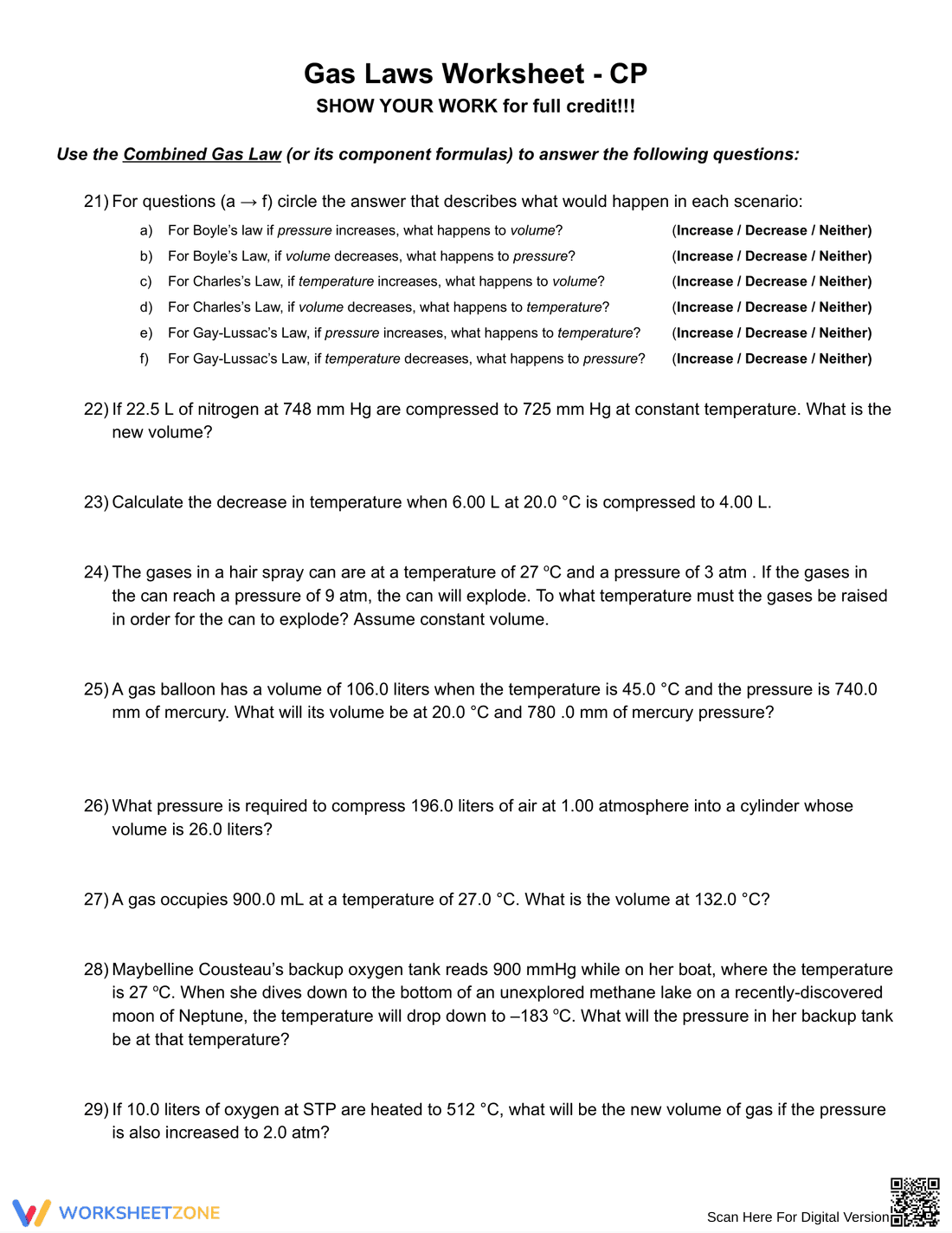 Practice with Gas Laws Worksheet - Page 1