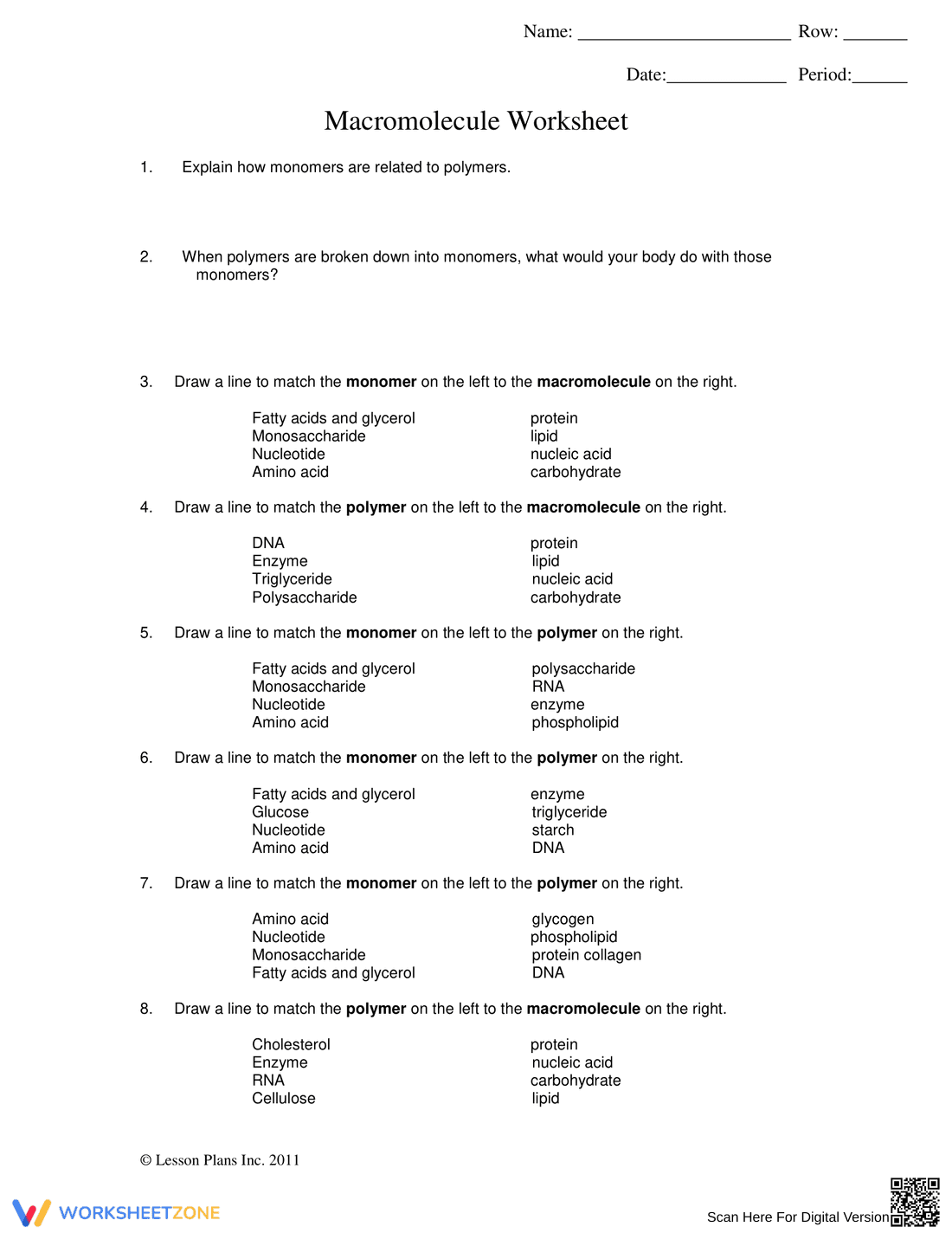 Practice Macromolecule Concepts - Page 1