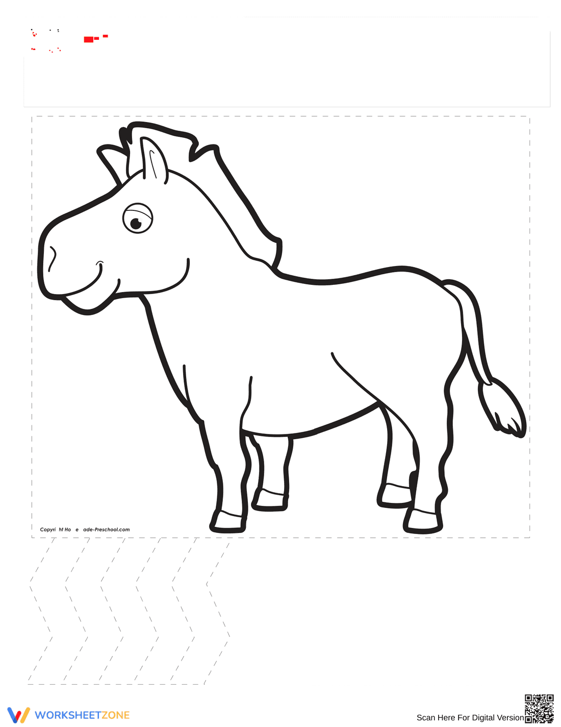 Zig-Zag Zebra Line Tracing Worksheet - Page 1