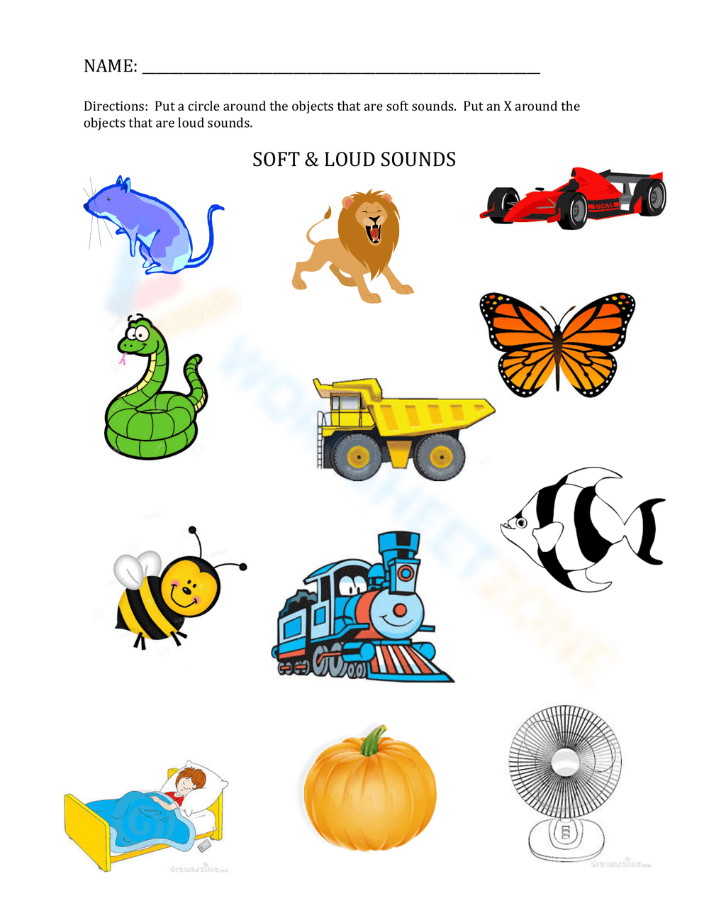 Soft and Loud Sounds Worksheet - Page 1